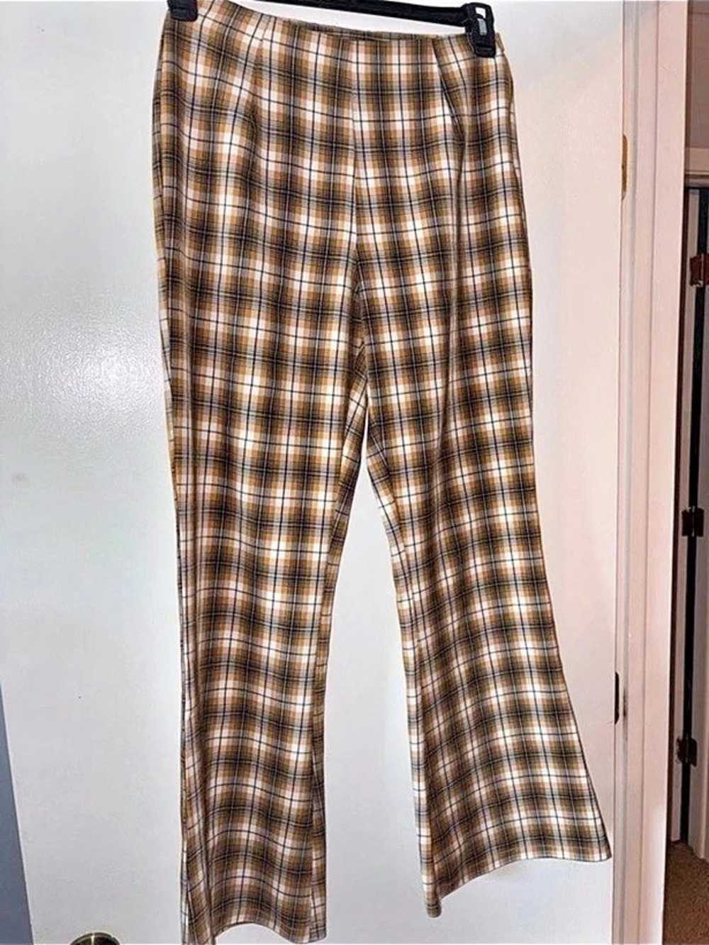 Plaid Straight Leg Pants in Brown & White